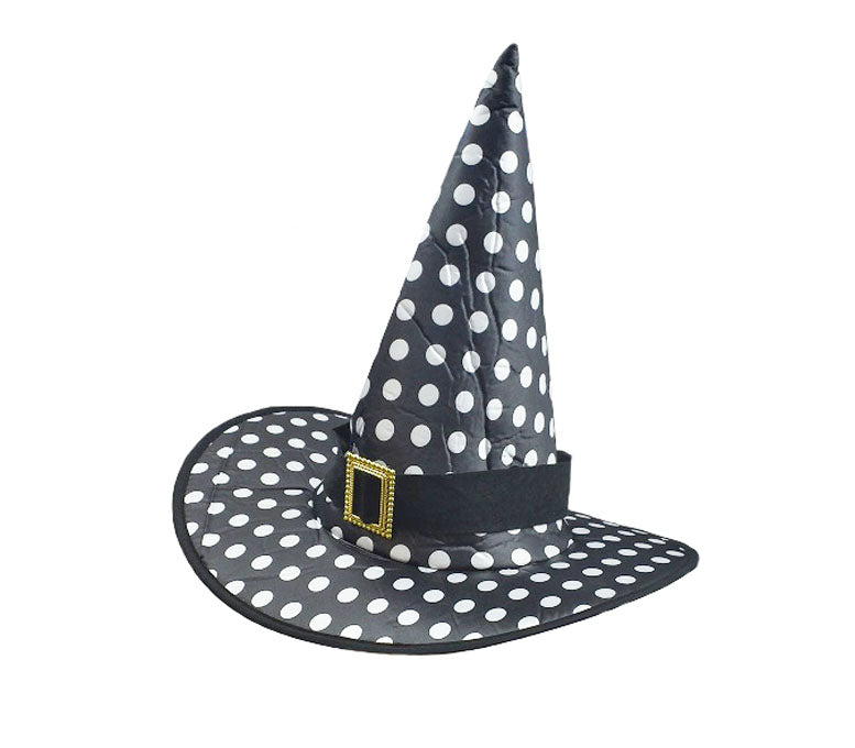 chapeau sorcière noir à pois blanc adulte
