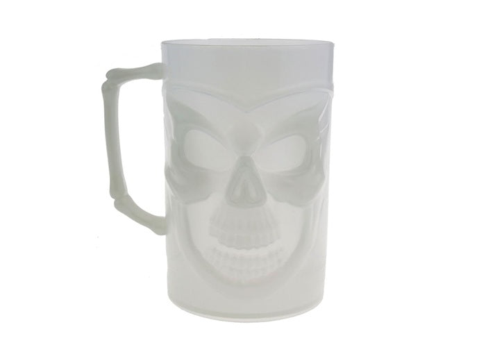 chope de bière motif crâne gid transparente fluorescente 14cm