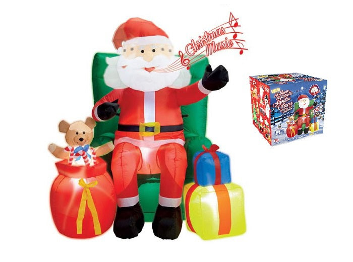 père noël assis gonflable. lumineux et sonore 1.22m
