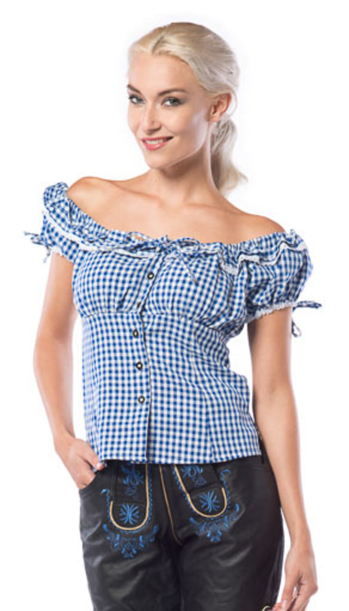 Chemise Oktoberfest bleu et blanche femme