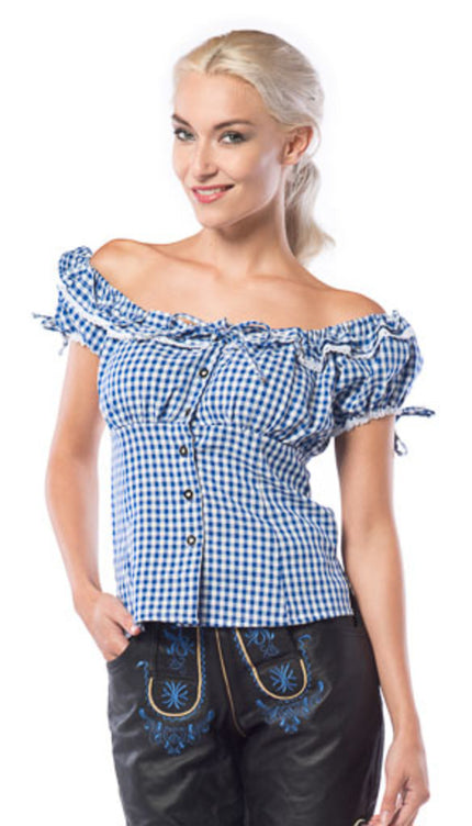 Chemise Oktoberfest bleu et blanche femme