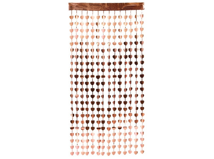 rideau de porte métallisé motifs coeur or rose 2x1m