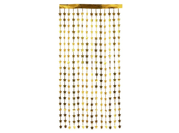 rideau de porte métallisé motifs étoiles or 2x1m