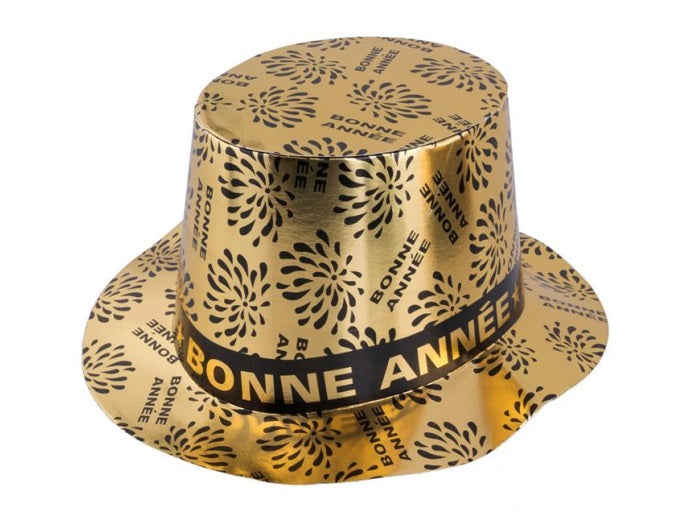 chapeau haut de forme bonne année or 12cm