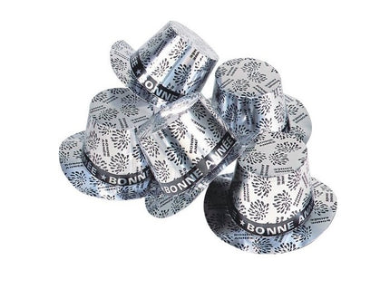 chapeau haut de forme bonne année argent 12cm