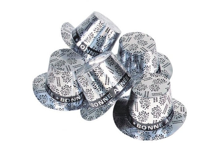 chapeau haut de forme bonne année argent 12cm