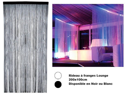 rideau de salon à franges lounge noir 2x1m