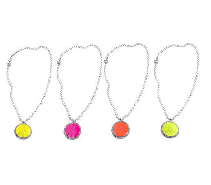 collier peace & love fluo avec médaillon mix 5cm