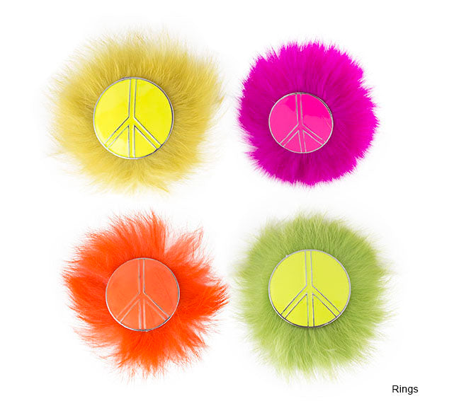bague peace & love fluo avec fourrure mix