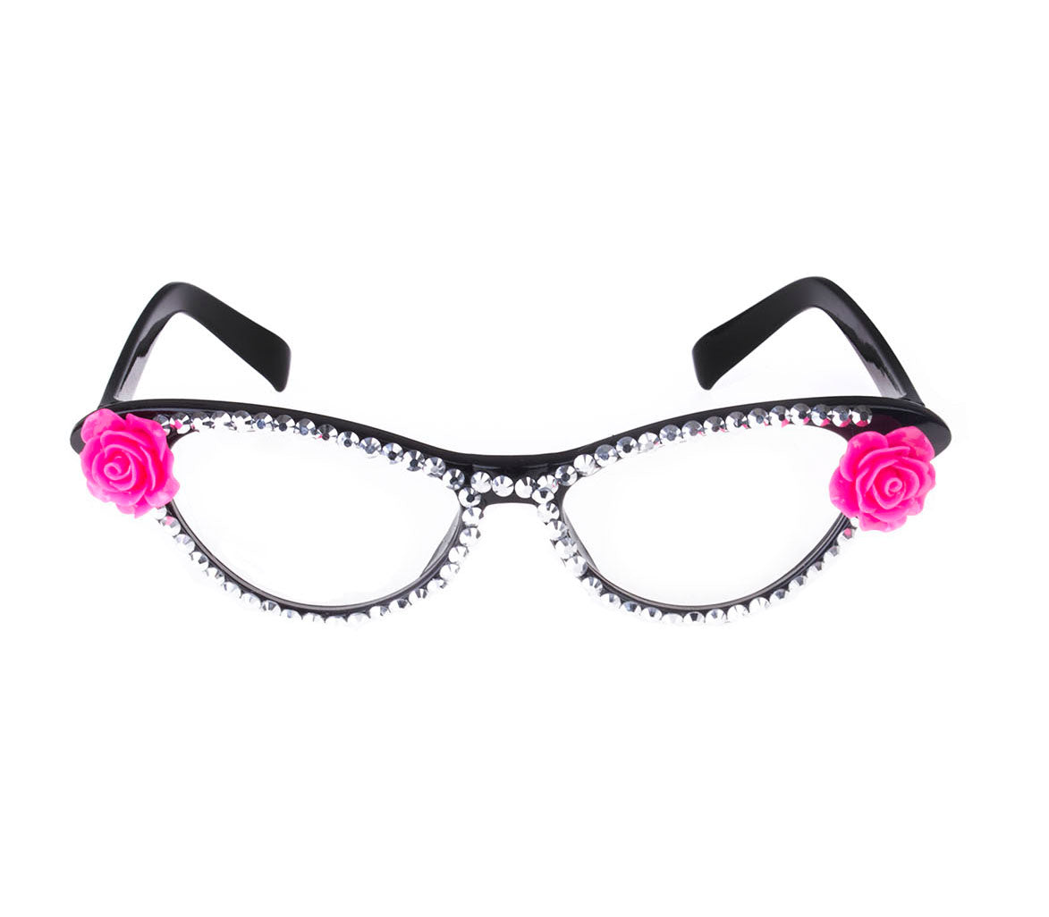 lunettes vintage secrétaire avec strass et roses