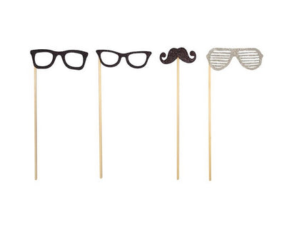 lot de 4 photoprops lunettes et moustache sur baguette
