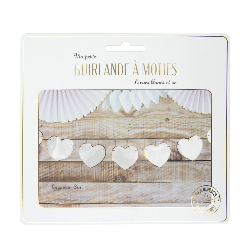 GUIRLANDE COEURS BLANCS ET OR 3M