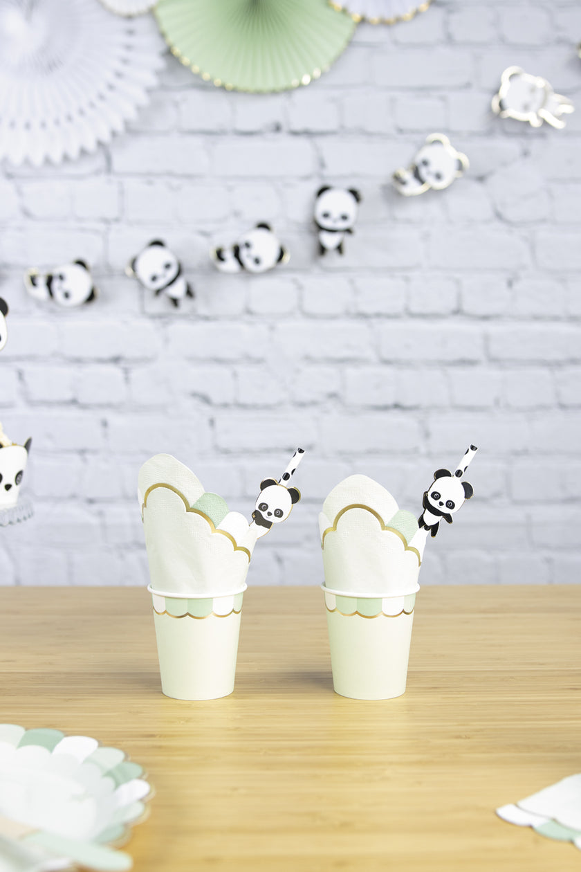 SET 10 PAILLES BLANCHES POIS NOIRS BABY PANDA