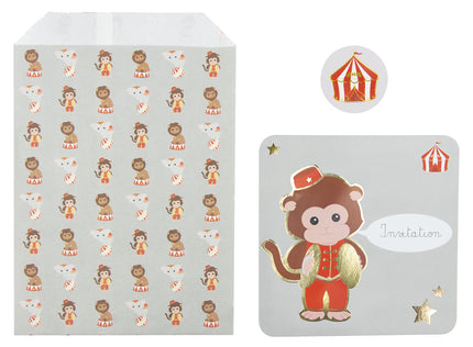 SET 8 INVITATIONS VINTAGE CIRCUS