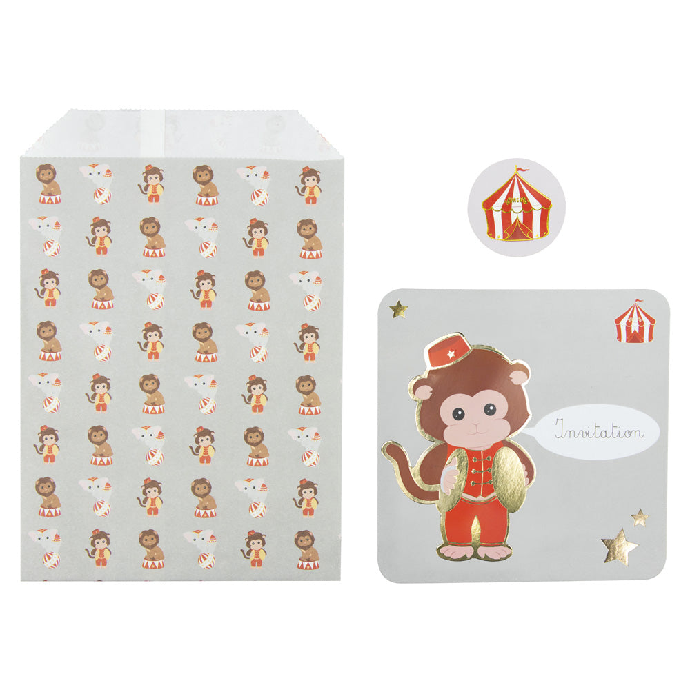 SET 8 INVITATIONS VINTAGE CIRCUS