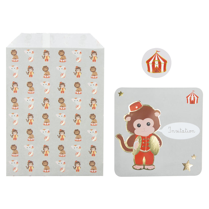 SET 8 INVITATIONS VINTAGE CIRCUS