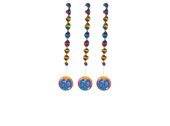 lot de 3 suspensions métallisées anniversaire 60 ans 1m10