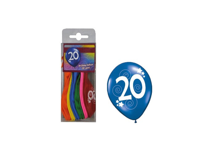 lot de 12 ballons 20 ans mix 30cm