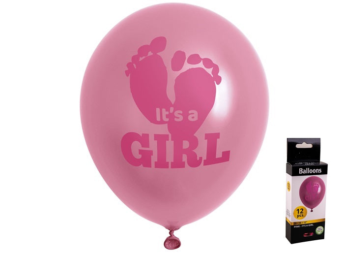 lot de 12 ballons de fête rose motif it''s a girl 30cm
