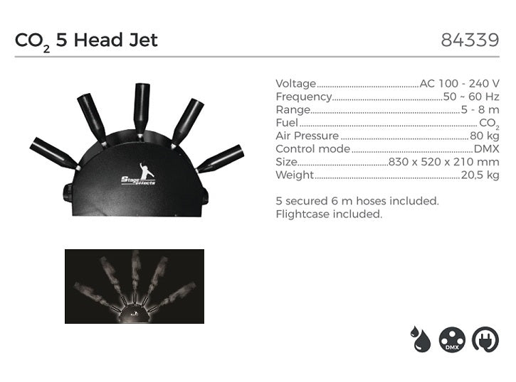 machine 5 canons co2 sécurisés avec flightcase 6m