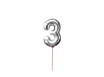 ballon chiffre 3 en aluminium avec bâton 30cm
