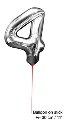 ballon chiffre 4 en aluminium avec bâton 30cm