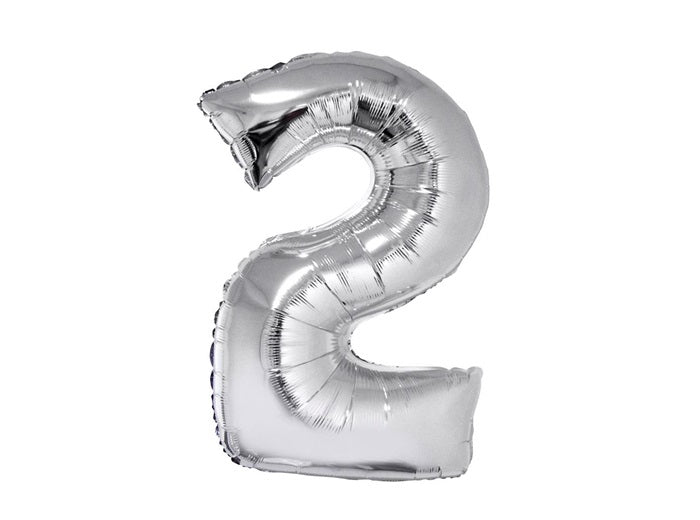 ballon chiffre 2 en aluminium argent 80cm
