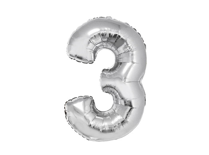 ballon chiffre 3 en aluminium argent 80cm