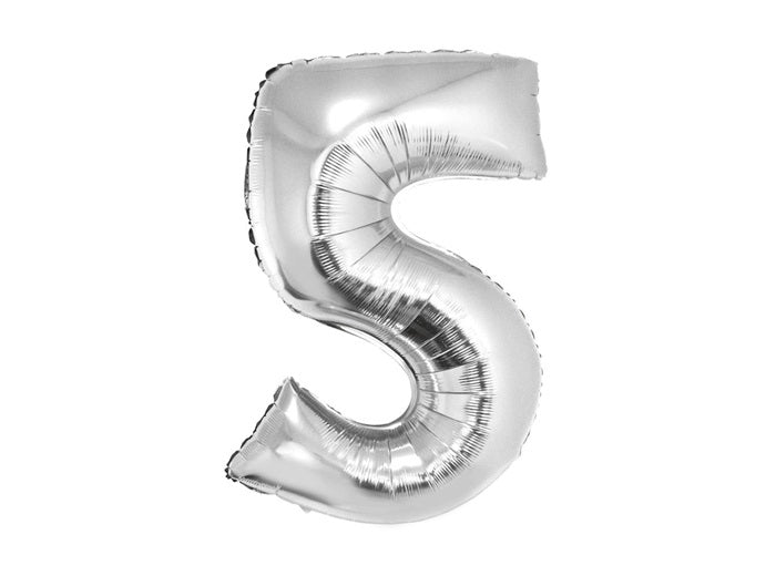 ballon chiffre 5 en aluminium argent 80cm