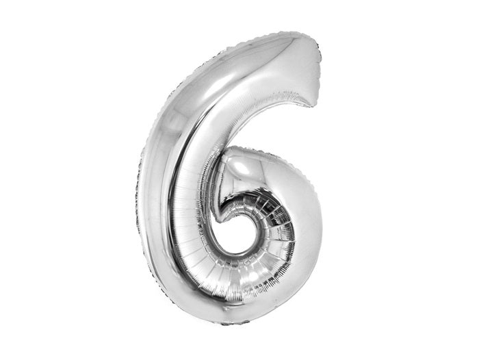 ballon chiffre 6 en aluminium argent 80cm