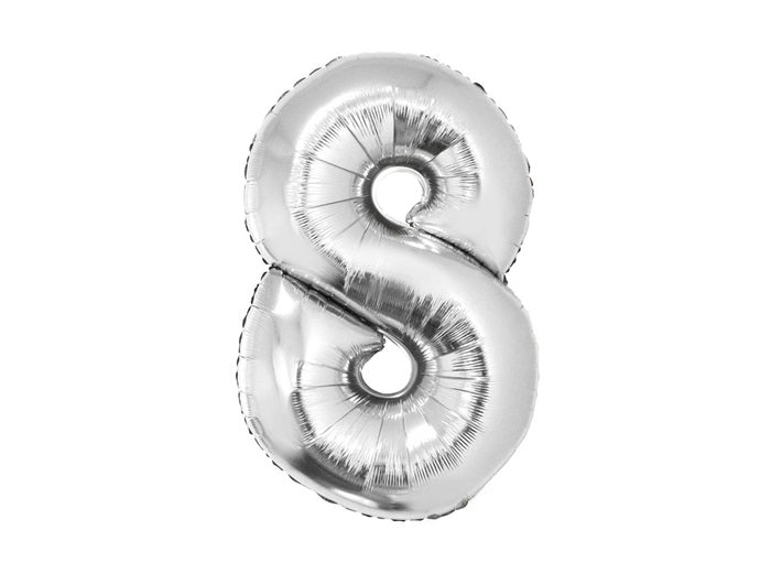 ballon chiffre 8 en aluminium argent 80cm