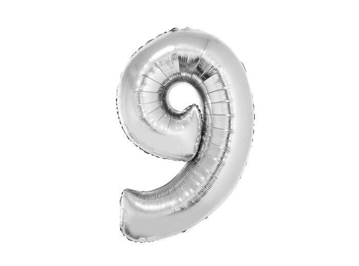 ballon chiffre 9 en aluminium argent 80cm