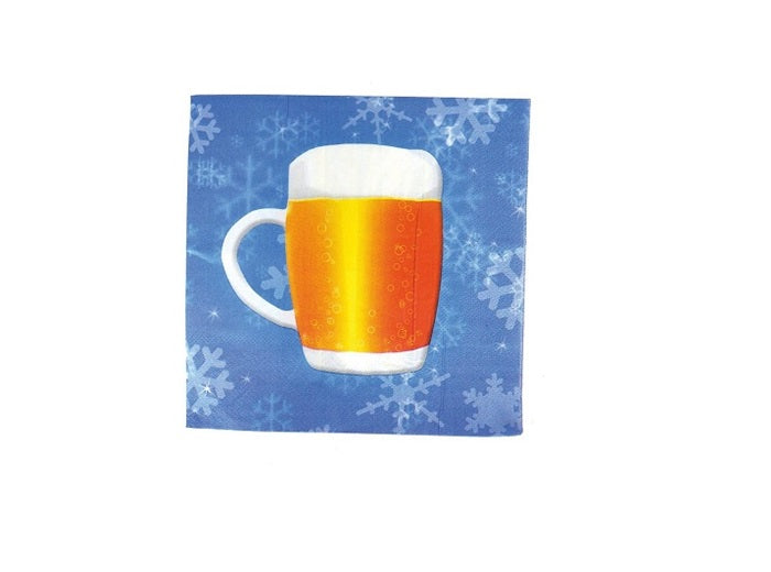 lot de 16 serviettes bleu motif bière en papier 33x33cm