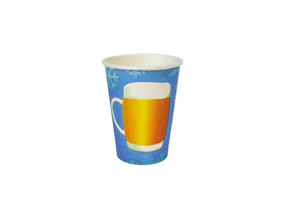 lot de 8 gobelets bleu motif bière en carton 25cl
