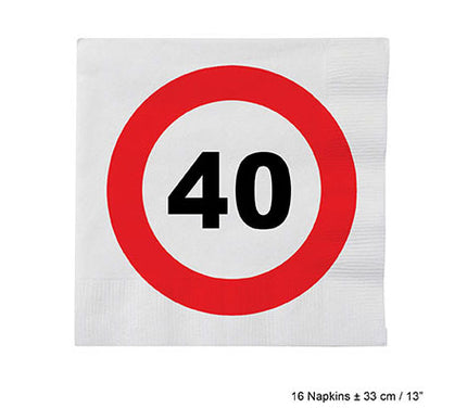 lot de 16 serviettes 40 ans en papier 33cm