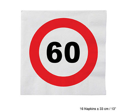 lot de 16 serviettes 60 ans en papier 33cm