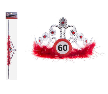 diadème couronne strass & plumes anniversaire 60 ans