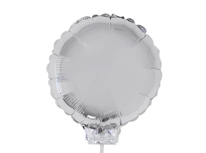 ballon aluminium rond argent avec baton 28x30cm