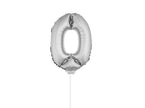 ballon chiffre 0 en aluminium avec bâton argent 40cm