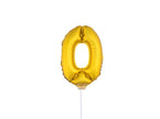 ballon chiffre 0 en aluminium avec bâton or 40cm