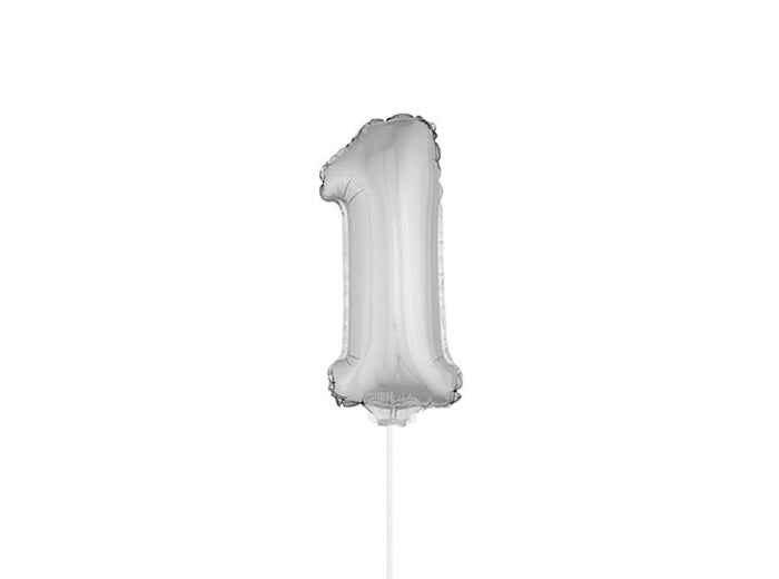 ballon chiffre 1 en aluminium avec bâton argent 40cm