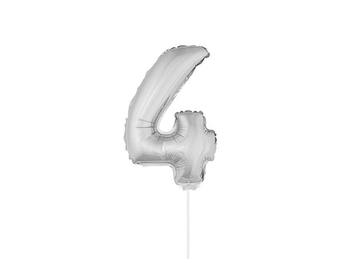 ballon chiffre 4 en aluminium avec bâton argent 40cm