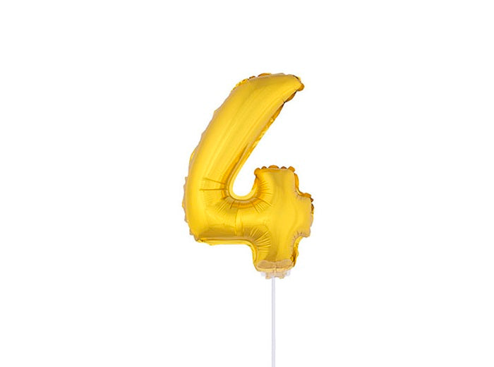 ballon chiffre 4 en aluminium avec bâton or 40cm