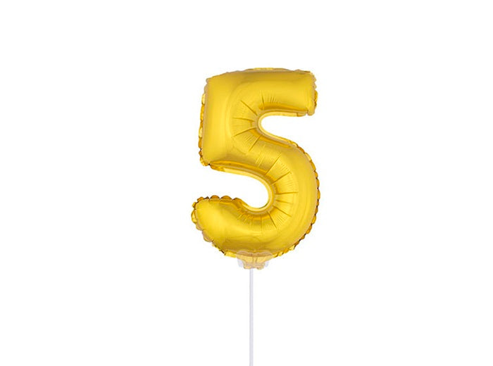 ballon chiffre 5 en aluminium avec bâton or 40cm