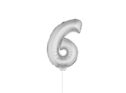 ballon chiffre 6 en aluminium avec bâton argent 40cm