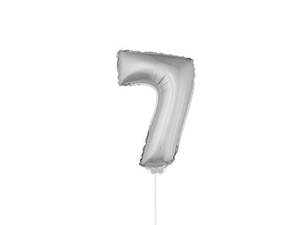 ballon chiffre 7 en aluminium avec bâton argent 40cm