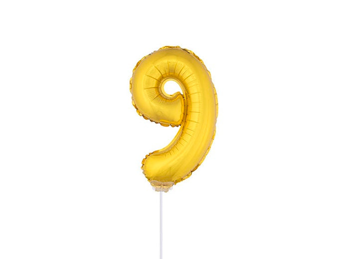 ballon chiffre 9 en aluminium avec bâton or 40cm