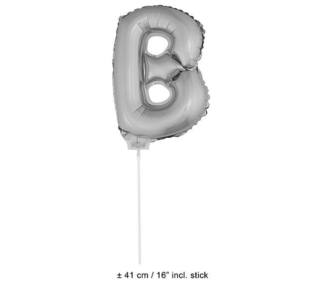 ballon lettre b en aluminium avec bâton 41cm argent