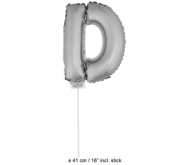 ballon lettre d en aluminium avec bâton 41cm argent