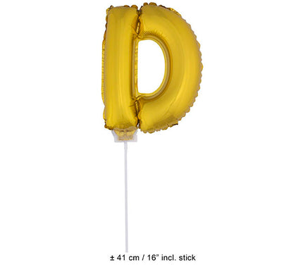 ballon lettre d en aluminium avec bâton 41cm or